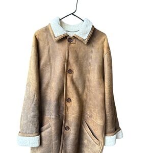 Vintage Mill Valley Sheepskin and Leather Men's Distressed Tan Shearling Coat SM